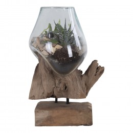 Váza na samorostu SAN MARINO kapka 25 cm,dřevo a sklo