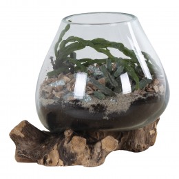Váza na samorostu SAN MARINO kapka 20 cm,dřevo a sklo