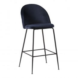 Barová židle LAUSANNE velvet modrá, nohy černé