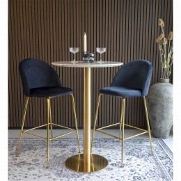 Barový set 2ks židlí LAUSANNE + stůl BOLZANO ø70x105cm,modrá, mosaz