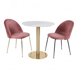 Set 2ks jídelních židlí GENEVE + stůl BOLZANO ø90x105cm,růžová, mosaz
