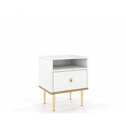 Noční stolek SKANDICA HARMONI 54x64 cm, bílý a zlaté kovové nohy