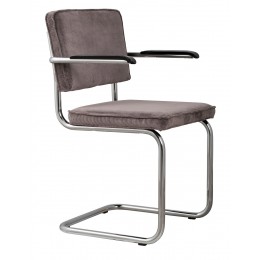 Jídelní židle RIDGE RIB Zuiver šedá, s područkami, lesklý rám