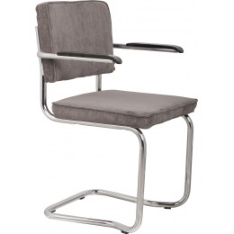 Jídelní židle RIDGE RIB KINK Zuiver šedá, s područkami, lesklý rám