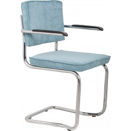 Jídelní židle RIDGE RIB KINK Zuiver modrá, s područkami, lesklý rám