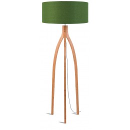 Stojací lampa ANNAPURNA 6030, bambus a lněné stínidlo, zelená