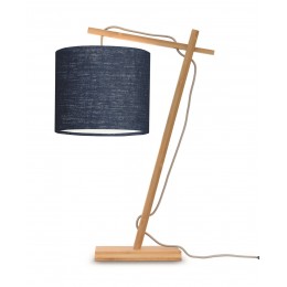 Stolní lampa ANDES 1815, bambus přírodní a lněné stínidlo, modrá