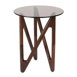 Odkládací stolek NAIA Dutchbone Ø40 cm, tmavé dřevo i sklo