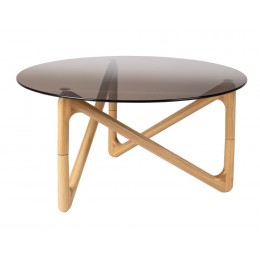 Konferenční stolek NAIA Dutchbone Ø80 cm, světlé dřevo a hnědé sklo