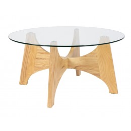 Konferenční stolek KOBE Zuiver Ø80 cm, světlé dřevo a čiré sklo