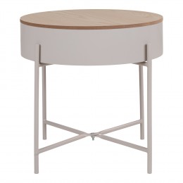 Odkládací stolek s úložným prostorem SISCO House Nordic Ø40 cm, kov, béžovošedý
