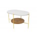 Konferenční stolek SKANDICA ARENA 80 cm zlatý podstavec + bílá a dubová deska 