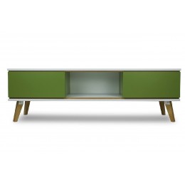 Komoda TV SKANDICA JORGEN 50x160 cm, zelená s bílými deskami, dřevěné nohy