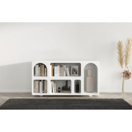 Dřevěná komoda - knihovna s oblouky VISBY OLIMPIA LONG, šíře 140 cm, bílá