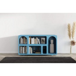 Dřevěná komoda - knihovna s oblouky VISBY OLIMPIA LONG, šíře 140 cm, modrá