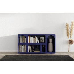 Dřevěná komoda - knihovna s oblouky VISBY OLIMPIA LONG, šíře 140 cm, tmavě modrá