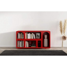 Dřevěná komoda - knihovna s oblouky VISBY OLIMPIA LONG, šíře 140 cm, červená