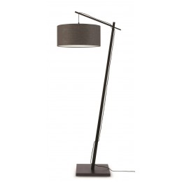 Stojací lampa ANDES 4723, bambus černý a lněné stínidlo, tmavě šedá
