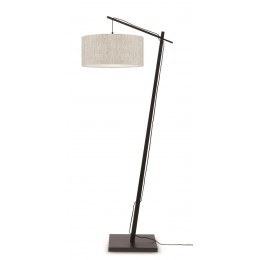 Stojací lampa ANDES 4723, bambus černý a lněné stinidlo, světle šedé